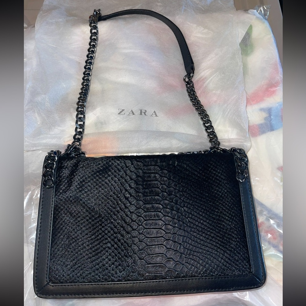 ZARA Faux Leather & Ponyhair Flap Bag